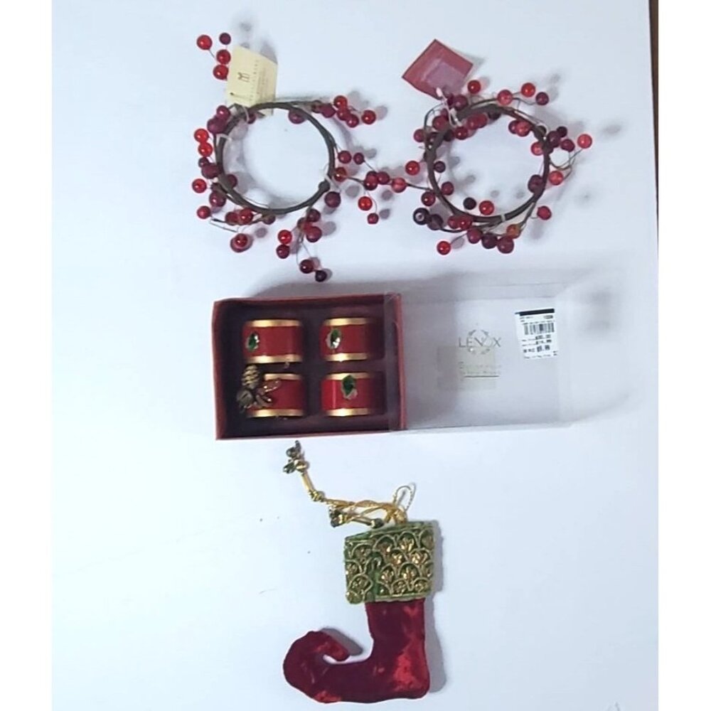 Pottery Barn Glassberry Candle Garland‎ & Lenox Napkin Rings Set
